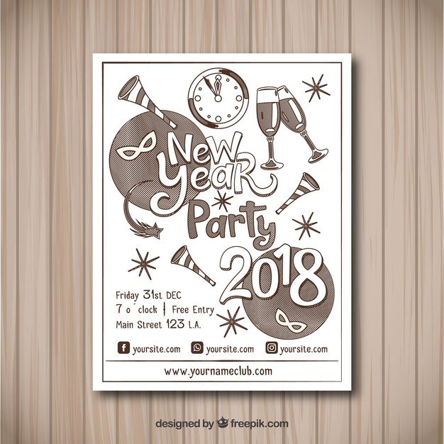 Nowy rok 2018 party plakat szablon ulotki