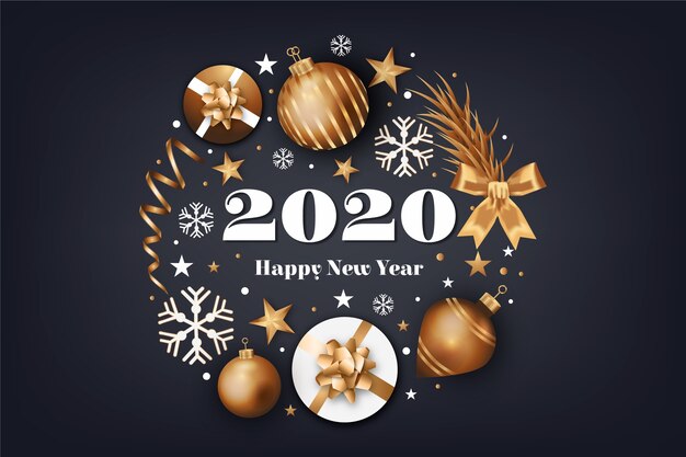 Nowy rok 2020 tło z realistyczną złotą dekoracją