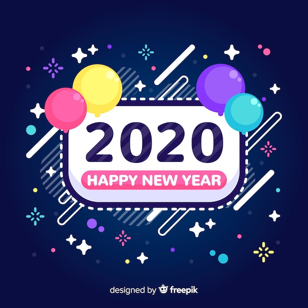 Nowy Rok 2020 W Płaskiej Konstrukcji Z Balonami