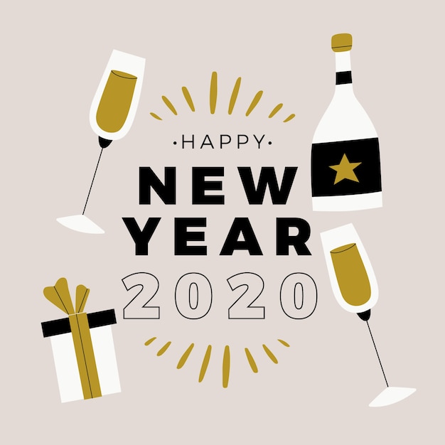 Nowy Rok 2020 W Płaskiej Konstrukcji