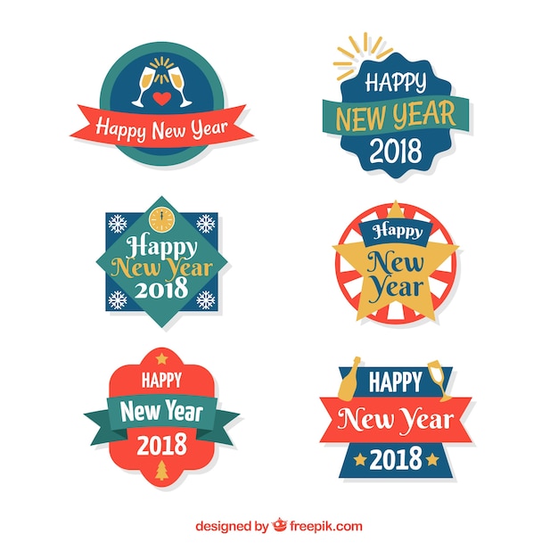 Bezpłatny wektor nowy rok kolekcji kolorowe odznaki