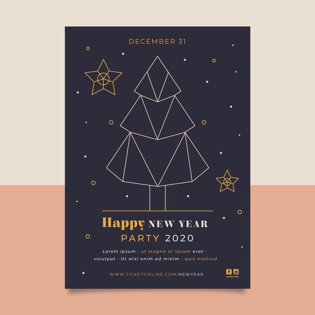 Nowy rok party plakat szablon w stylu konspektu