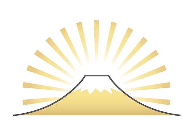 Nowy Rok Pomyślny Symbol Pozdrowienia Z Mount Fuji I Sunbeams. Ilustracja Wektorowa.