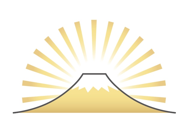 Bezpłatny wektor nowy rok pomyślny symbol pozdrowienia z mount fuji i sunbeams. ilustracja wektorowa.