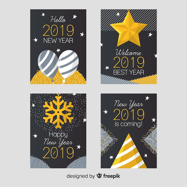 Bezpłatny wektor nowy rok złoty pakiet kart dekoracji