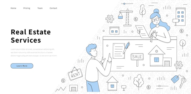 Bezpłatny wektor obsługa nieruchomości w zakresie sprzedaży i wynajmu nieruchomości