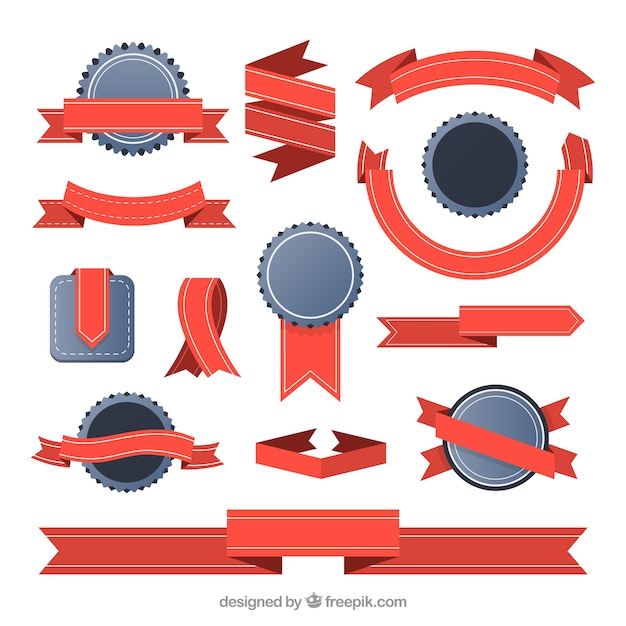 Bezpłatny wektor odznaki kolekcję z czerwonymi wstążkami