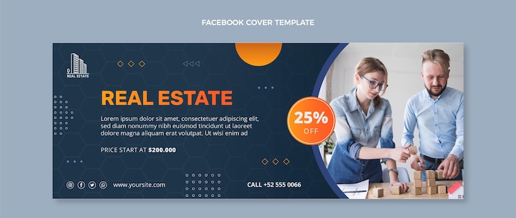 Bezpłatny plik Wektor okładka facebooka gradient real estate