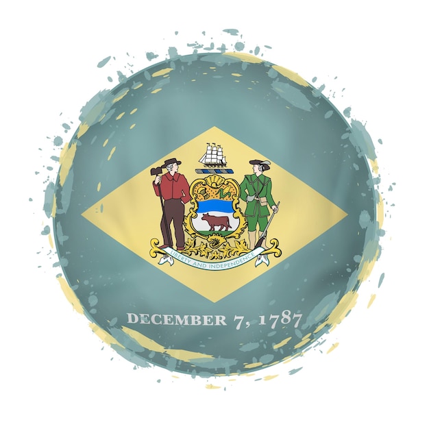 Okrągły Grunge Flaga Stanu Delaware W Usa Z Plamami W Kolorze Flagi Ilustracji Wektorowych Premium Wektorów