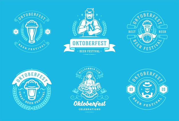 Oktoberfest odznaki i etykiety zestaw szablonów wektor wzór typograficzny.