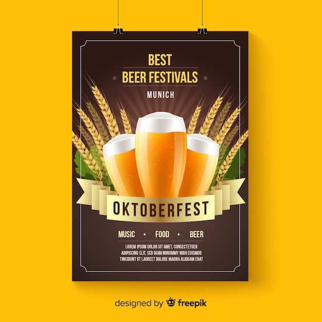 Bezpłatny wektor oktoberfest plakat makieta w realistycznym stylu