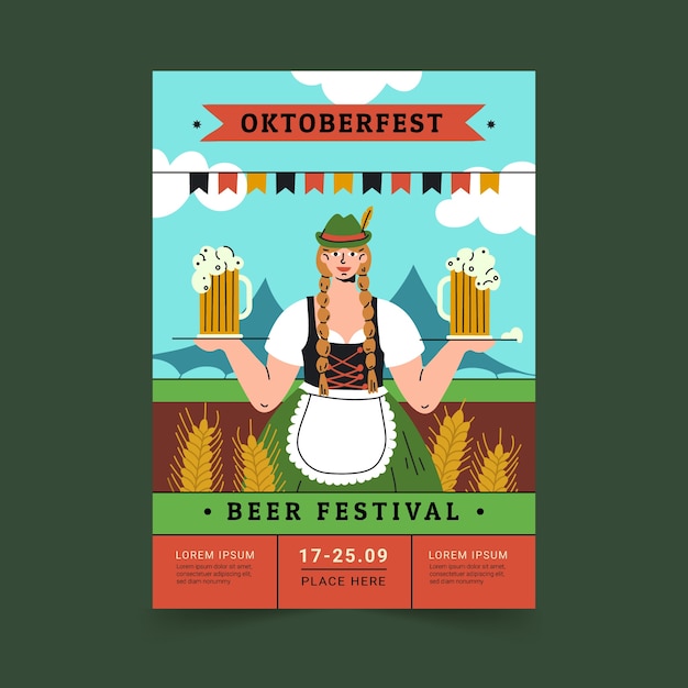 Oktoberfest Ręcznie Rysowane Płaski Plakat