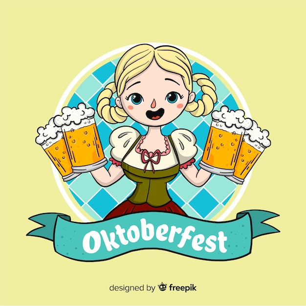 Bezpłatny wektor oktoberfest tło z dziewczyna świętować