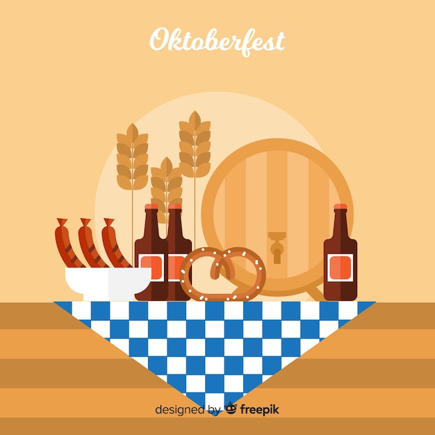 Bezpłatny wektor oktoberfest tło z ilustracjami żywności