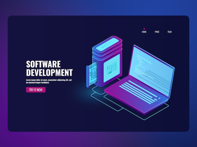 Oprogramowanie bankowości online, laptop z kodem programu na ekranie