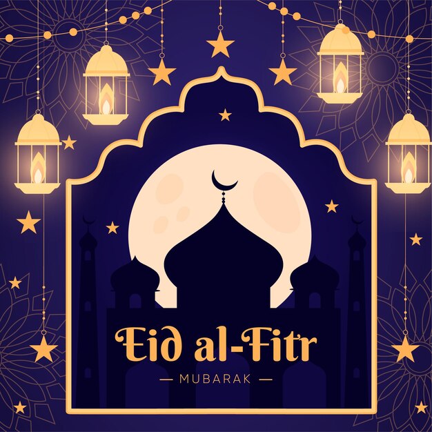 Organic flat eid al-fitr - ilustracja eid mubarak