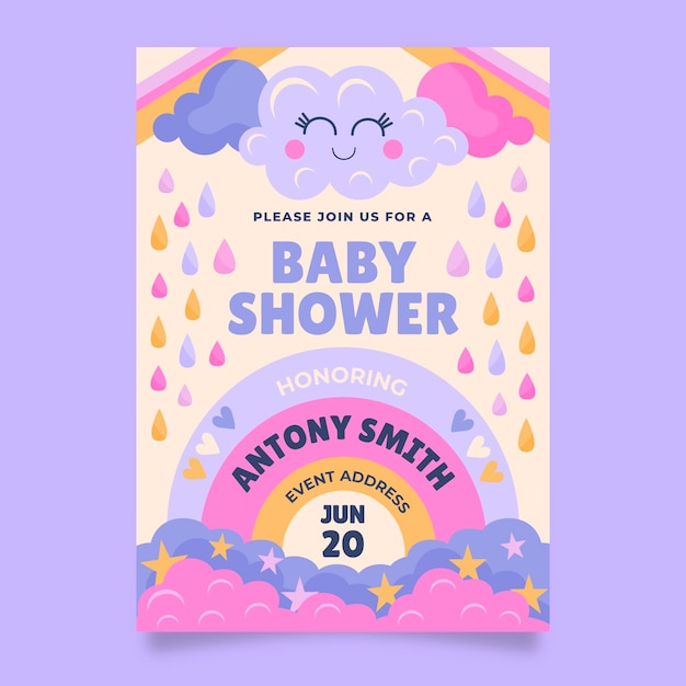 Organiczna Płaska Karta Baby Shower Z Chuva De Amor