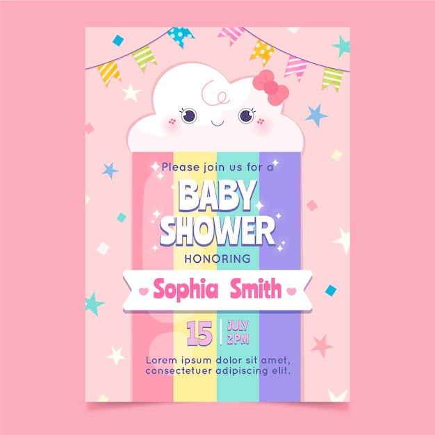 Organiczna Płaska Karta Baby Shower Z Chuva De Amor