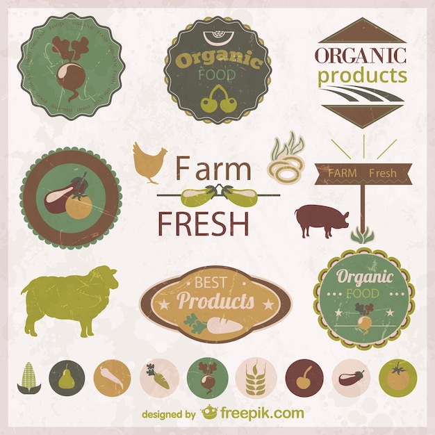 Bezpłatny wektor organiczne jedzenie i naklejki ikony