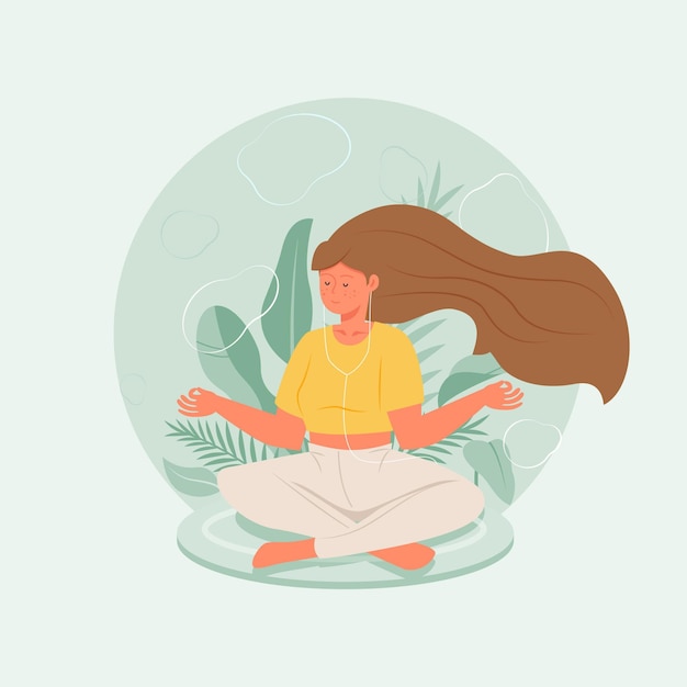 Organiczne mieszkanie ludzie medytujący ilustracja