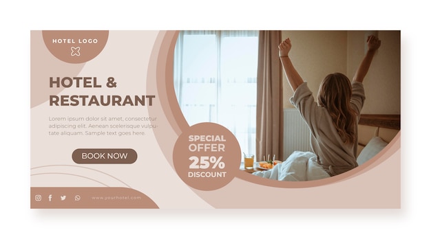 Bezpłatny wektor organiczny płaski baner hotelowy ze zdjęciem