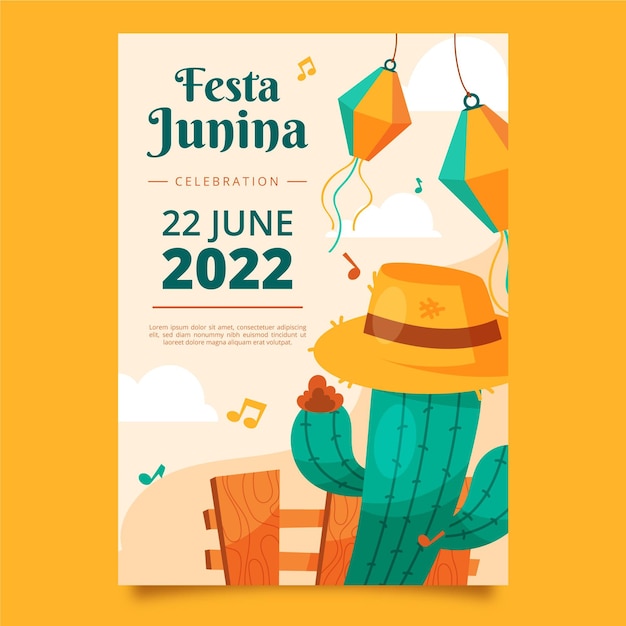 Organiczny Płaski Pionowy Szablon Plakatu Festa Junina