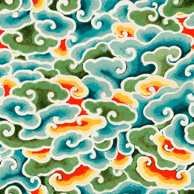 Bezpłatny wektor orientalna chińska sztuka chmura wzór bezszwowe tło
