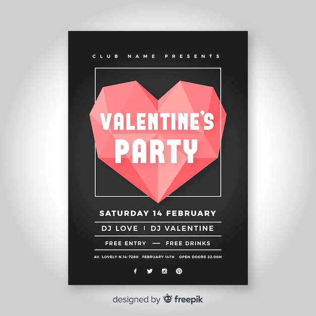 Bezpłatny wektor origami serca valentine party plakat