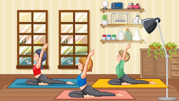 Bezpłatny wektor osoby ćwiczące jogę i medytację