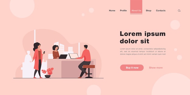 Osoby pracujące razem nad projektem. Współpraca, landing page pomysłów w stylu flat