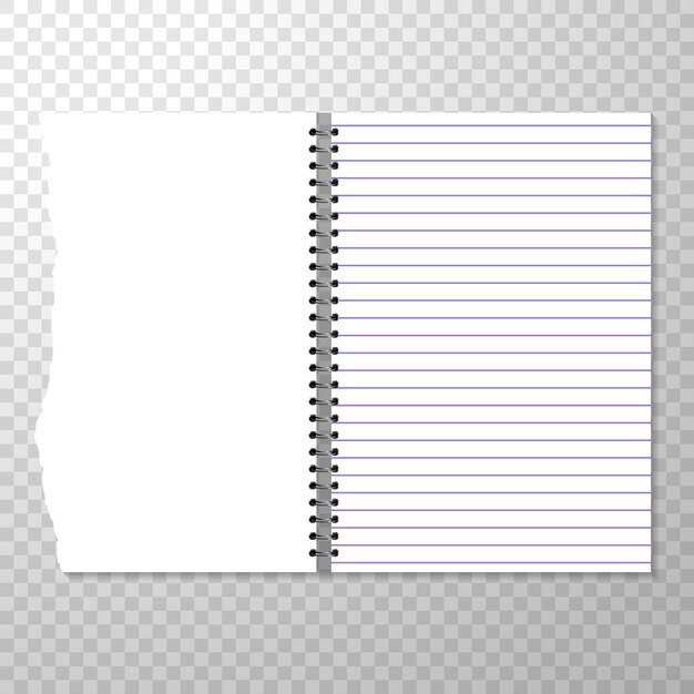 Otwarty szablon notatnika z wyłożoną i pustą stroną.
