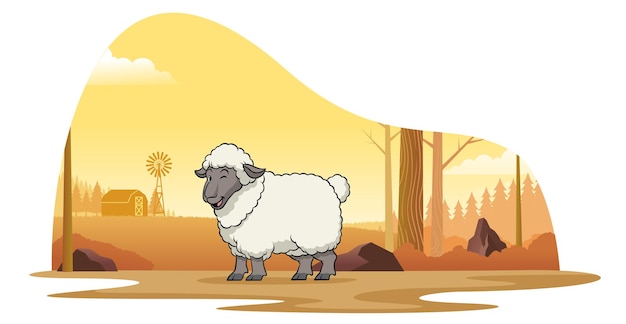 Owce na farmie w stylu kreskówki