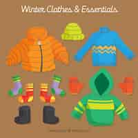 Bezpłatny wektor paczka kolorowych zimowych ubrań