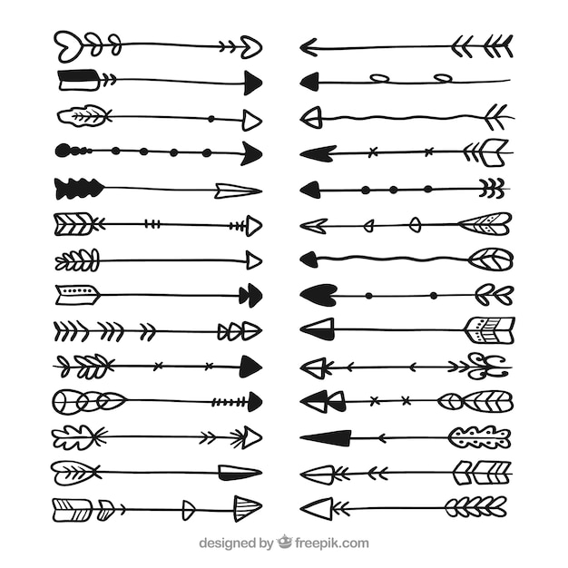 Bezpłatny wektor paczka ręcznie rysowane strzałki