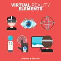 Bezpłatny wektor paczka wirtualnej rzeczywistości elementów płaskich
