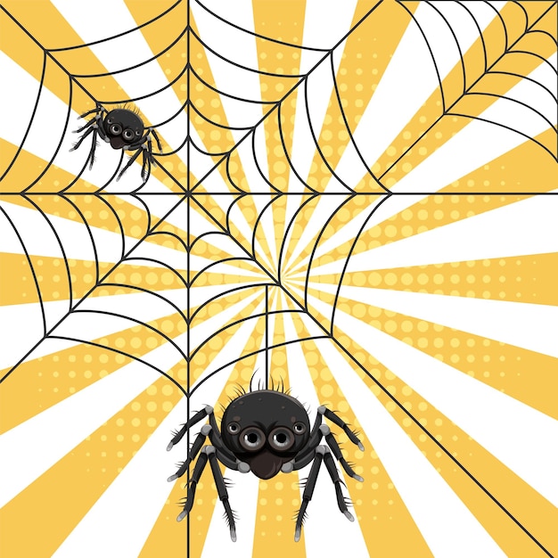 Bezpłatny wektor pająk i sieć w stylu kreskówki