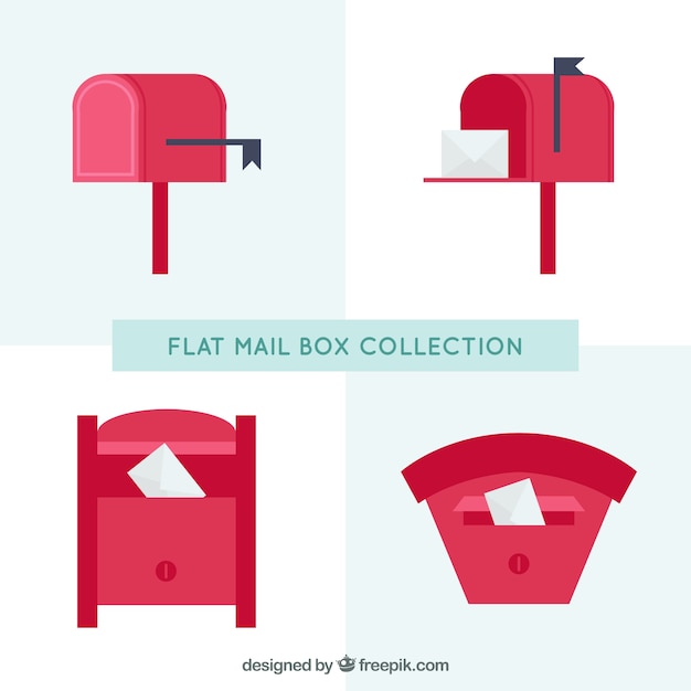 Pakiet czterech czerwonych skrzynek pocztowych w płaskiej konstrukcji