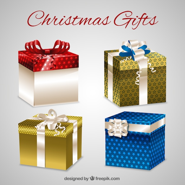 Bezpłatny wektor pakiet czterech realistycznych prezenty świąteczne
