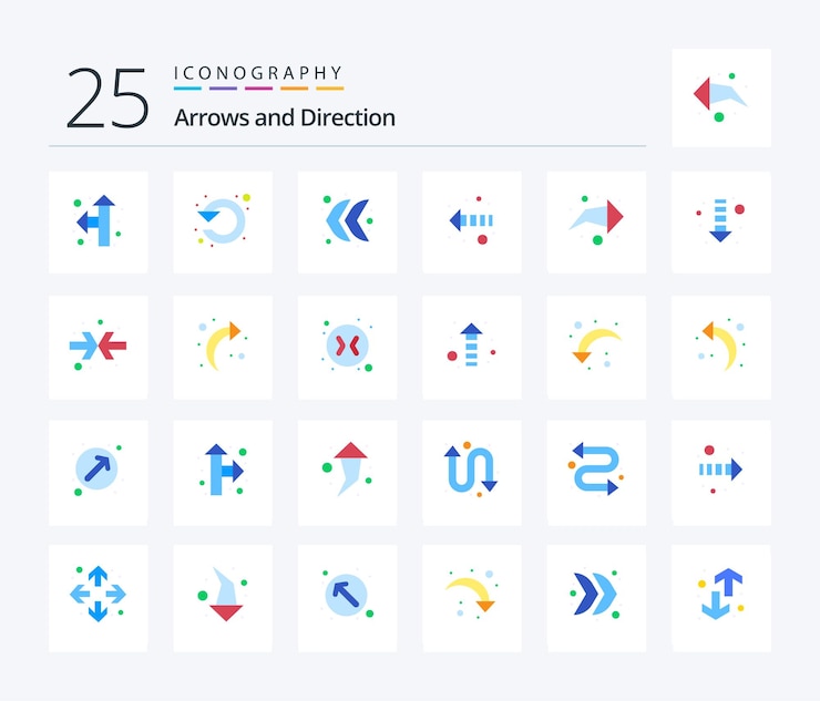 Bezpłatny plik Wektor pakiet ikon arrow 25 flat color, w tym strzałka kierunku strzałki strzałka w prawo