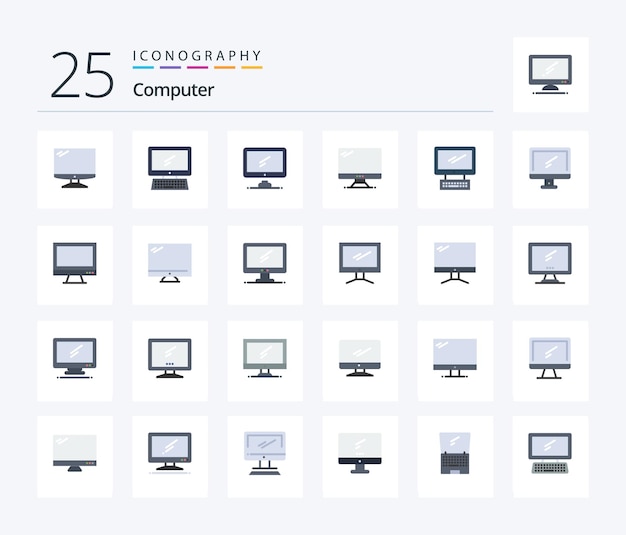 Bezpłatny wektor pakiet ikon computer 25 flat color, w tym laptop warstwy 1