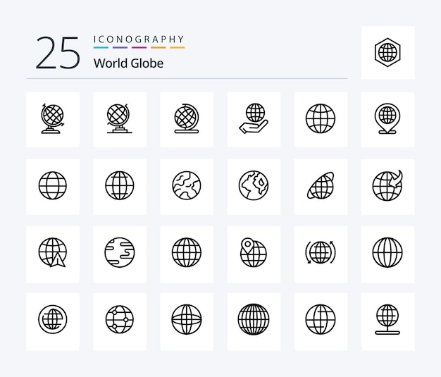 Pakiet ikon Globe 25 Line, w tym ziemski internet globus internet globus