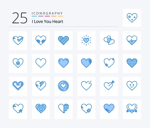 Bezpłatny wektor pakiet ikon heart 25 blue color, w tym dodaj ulubione serce miłości