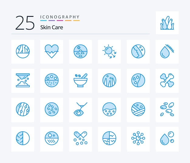 Pakiet ikon Skin 25 Blue Color, w tym krwawiąca dermatologia skóry suchej skóry