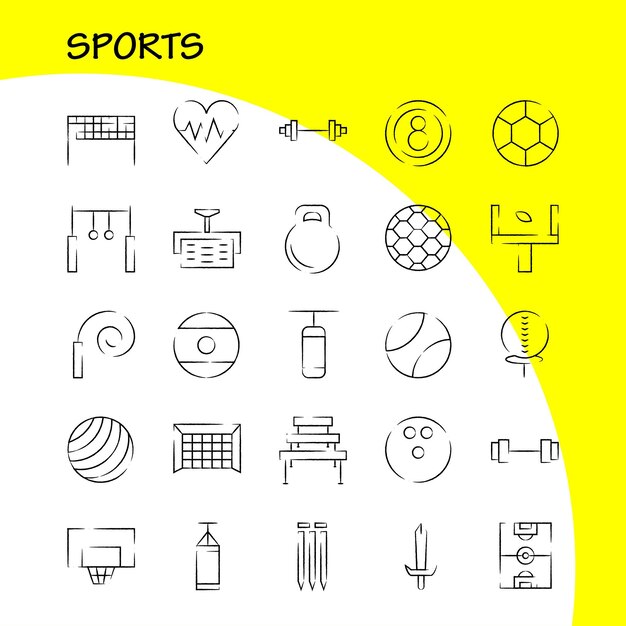 Pakiet ikon sportowych ręcznie rysowanych dla projektantów i programistów Ikony piłki Golf Tee Sport Cricket Stumps Wicket Sports Vector