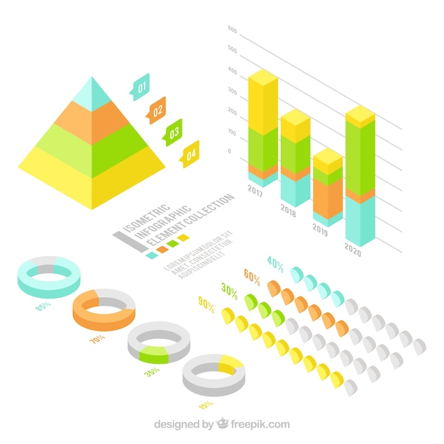 Bezpłatny wektor pakiet izometryczny elementów infografiki