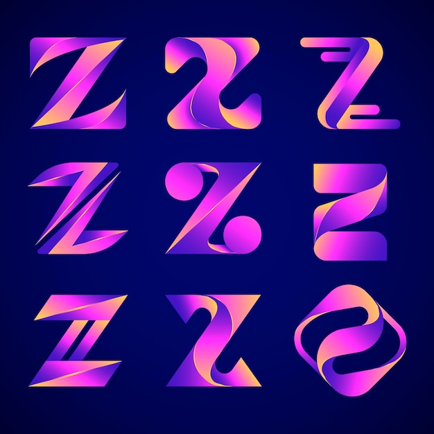Bezpłatny wektor pakiet logo gradientu litery z.