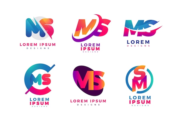 Bezpłatny wektor pakiet logo ms w kolorze gradientu