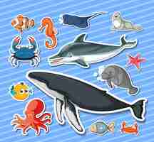 Bezpłatny wektor pakiet naklejek z różnymi zwierzętami morskimi