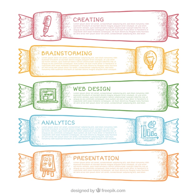Bezpłatny wektor pakiet pięciu rysowane ręcznie infographic banerów