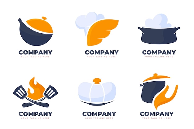 Bezpłatny wektor pakiet płaskich szablonów logo gastronomicznych